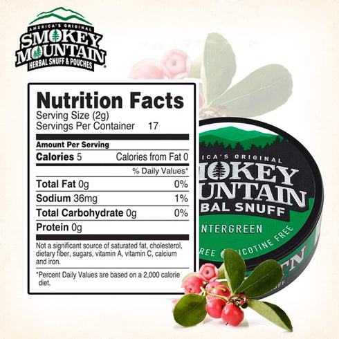 Smokey Mountain Herbal Long Cut - Wintergreen - 1 Can, Tobacco Free and Nicotine Free Snuff