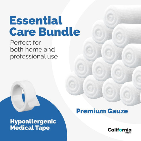 California Basics 12-Pack Gauze Bandage Roll with Tape, 2 Inches x 4 Yards, Soft & Breathable Wrap for Wound Care