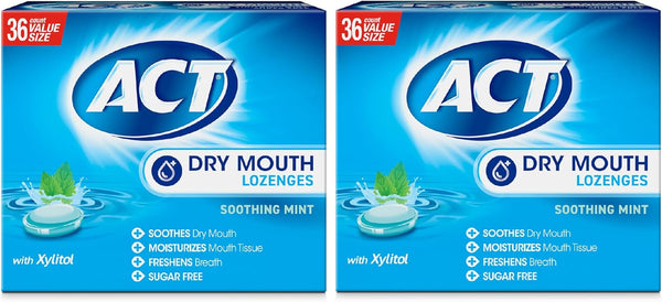 ACT Dry Mouth Lozenges with Xylitol, Soothes, Moisturizes & Freshens, Soothing Mint,