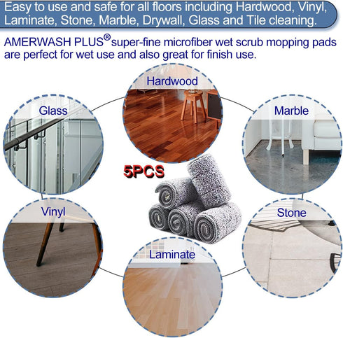 5 Pack Microfiber Mop Replacement Pads 18 Inch Compatible with Bona Floor Care System, Reusable Wet Dry Mop Refill