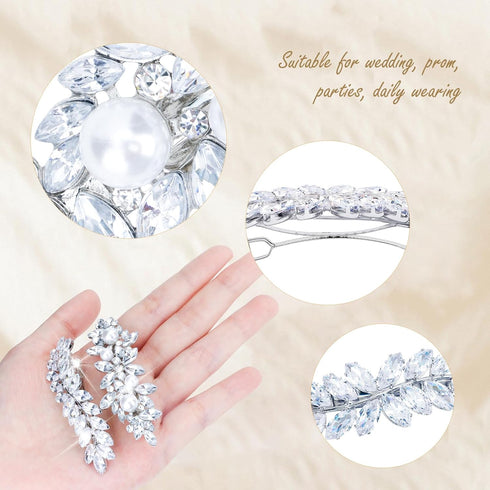 WHAVEL 4Pcs Hair Clips, Rhinestone Hair Pins for Women, Silver Bridal Barrettes, Wedding Hair Accessories
