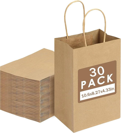 TYLPFH 5/10/20/30pcs Brown Paper Bags With Handles, Bulk, Retail, Shopping, Milk Tea, Portable(30pcs)