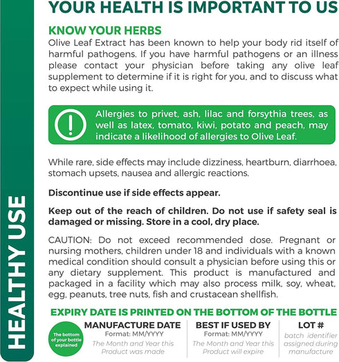 Olive Leaf Extract (Non-GMO) Super Strength, 750mg, 60 Capsules - Immune Support, Skin Health, Antioxidants