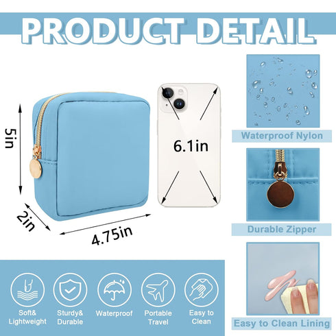 Waterproof Mini Makeup Bag Pouch for Purse, Cute Nylon Toiletry Organizers Bag for Women Girls (Mini-Blue)