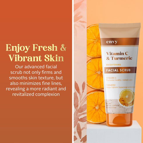 Envy Vitamin C and Turmeric Face Scrub - Anti Aging Facial Exfoliating Scrub, Clears Blackheads Improve Dark Spots & Acne - Korean Skin Care - All Skin Type - Vegan, Cruelty Free - 200ML / 6.76Oz