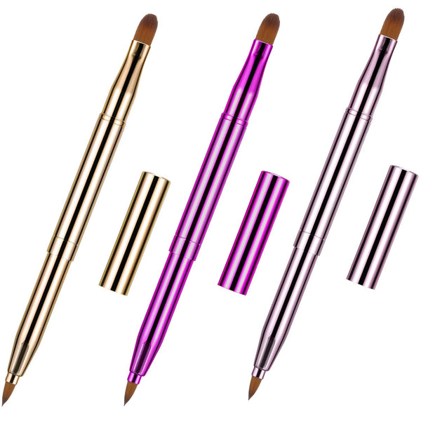 TOODOO 3 Pieces Retractable Lip Brush, Dual-ended Foundation Makeup Brush with Cap Travel Applicators