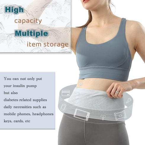 ?????????????? ?????? Insulin Pump Belt (Size Updated), Diabetic Waist Belt, Insulin Pump Belt for Sleeping with 4 Large Pockets - Breathable Diabetic Pump Belt | Running Waist Belt (Grey, 30-35 inch)