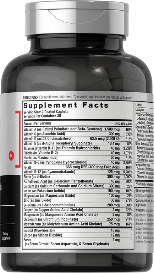 Horbaeach Multivitamin for Men | 60 Caplets | Non-GMO & Gluten Free Vitamins & Minerals Daily Supplement