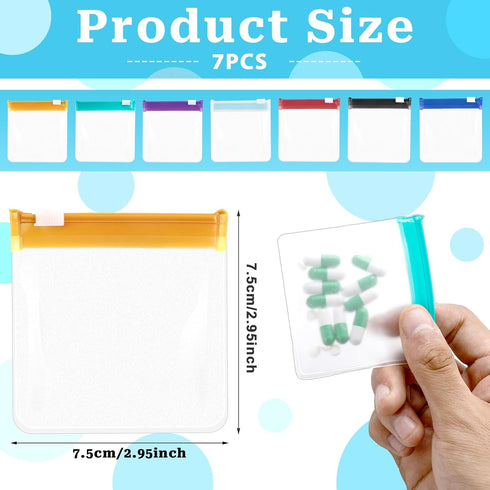 Sliverdew (7 Zippered Pill Pouch Reusable Pill Pouch Bags Storage Pouches with Slide Lock Pill Bags Small Portable Pill