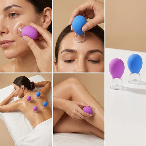 LUSTRIB 4Pcs Set, Silicone Facial Cupping Therapy Face Cupping Therapy Kit for Anti Cellulite, Vacuum Suction Massage