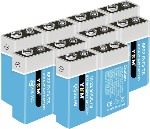 Long Lasting 9V Batteries for Smoke Detector, Guitar, 10 Pack with 7 Years Shelf Life