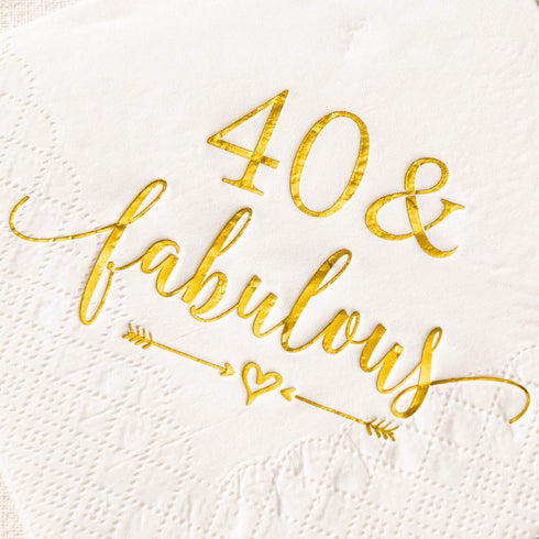 Crisky 40 and Fabulous Cocktail Napkins Gold for Women, 40th Birthday Decorations, 50Pcs, 3-Ply Supplies