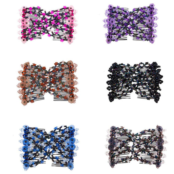 LOVEF 6 Pcs Effortless Beauty Stretchable Double Combs – Medium Magic Beaded Double Hair Clips, Assorted Color