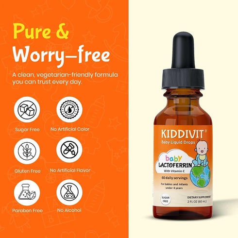 Immune 100mg 60 2oz Kiddivit Baby Lactoferrin Liquid Drops Gentle Support Supplement Formula with Prebiotic Inulin