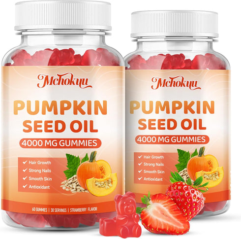 Gummies 60 Count Pumpkin Seed Oil Supplement with Saw Palmetto for Hair Growth & Skin Health Support, High Pure Extract