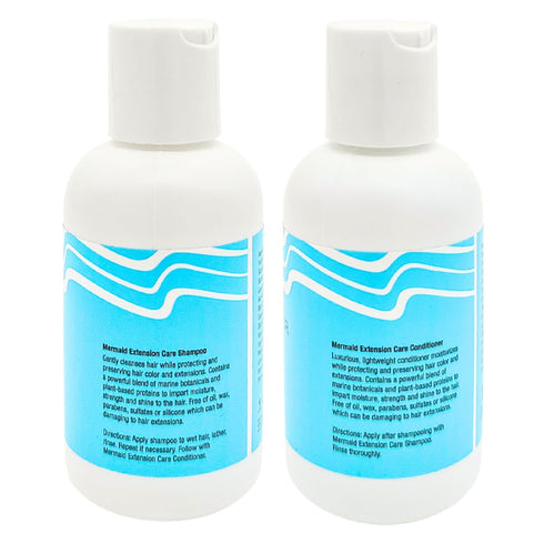 Mermaid Extension Hair Care Shampoo & Conditioner Combo, Oil Free Moisturizing Safe for Extensions, 2 pack, 3.4oz