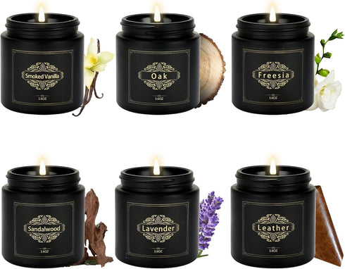 Nuo Cai Duo Scented Candles Gift Sets for Men, 6 Pack Soy Candles for Home