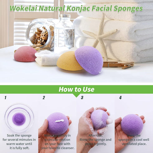 Konjac Facial Sponges for Cleansing and Exfoliating, Natural Cleaning Puff Scrubber for Face and Body
