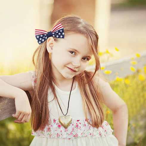 Independence Day Hair Clips, 2Pcs American Flag Hair Bow Clips for Baby Girls, 4th of July Accessories
