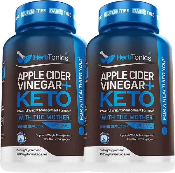 Herbtonics Apple Cider Vinegar Capsules with The Mother Plus Keto BHB - Energy & Focus for Women & Men - 240 Vegan Pills