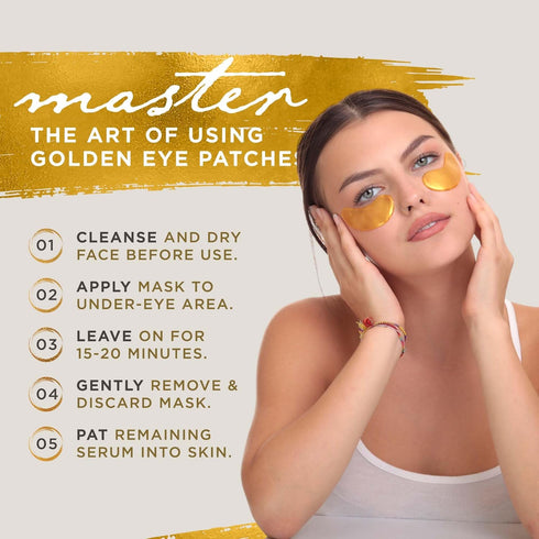 Under Eye Gel Pads, Collagen Eye Patches for Puffy Eyes, Dark Circles, 24K Gold Eye Mask with Hyaluronic Acid, 15 Pairs