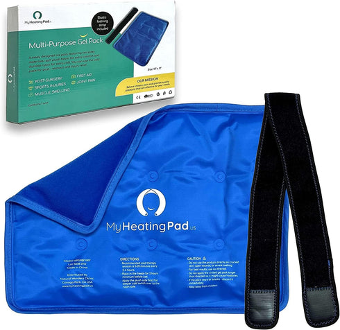 Rectangle Gel Pad - 15''x11'' Reusable Gel Ice Pack for Arm, Leg, Knee, Back - 1 Pack Blue, Hands-Free Application