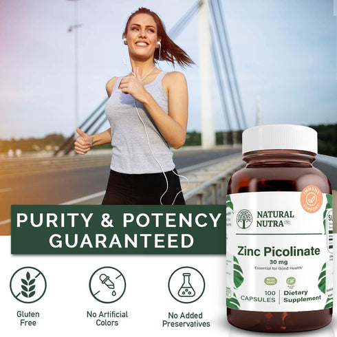 Natural Nutra Zinc Picolinate 30 mg, Double Strength Supplement for Growth and Immune Support, 100 Capsules