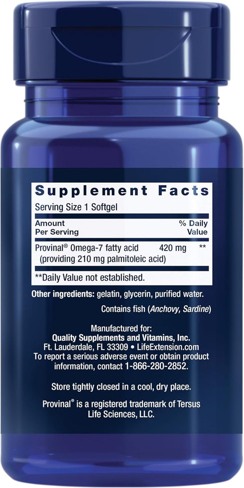 Provinal Purified Omega-7 - Daily Essential Omega 7 Fatty Acids Supplement, Palmitoleic Acid Fish Oil For Heart Health & Inflammation Management - Gluten-Free, Non-GMO - 30 Softgels Month Supply