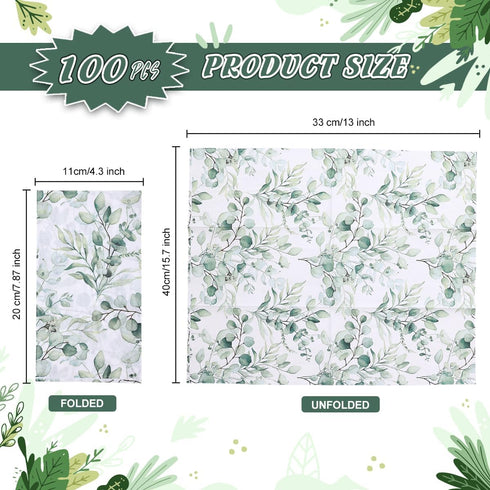 zjdbset 100Pcs Disposable Greenery Guest Napkins Paper Disposable Hand Towels Green Leaves Decorative Paper Dinner Hand