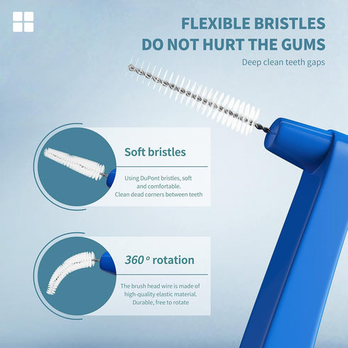 80 Count Interdental Brush Cleaners - Dental Brushes with Toothpick Flossing Head for Easy Oral Hygiene (Blue, Standard)
