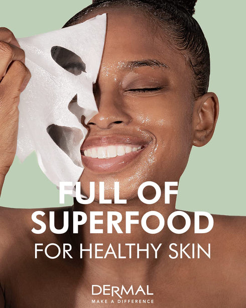 DERMAL Super Food Face Masks - 12 Pack Facial Sheet Masks for Glowing Skin, Moisturizing Natural Ingredients