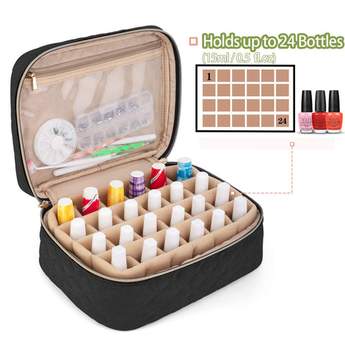 Yarwo Nail Polish Carrying Bag - Holds 24 Bottles, Travel Storage Organizer for Nail Polish, Black