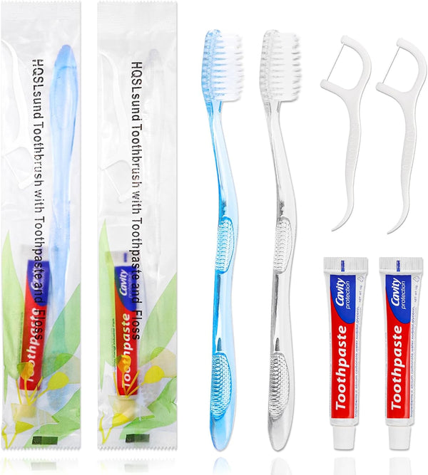 50 pcs Disposable Toothbrushes with Toothpaste and Floss - Individually Wrapped, Bulk for Homeless, Hotels