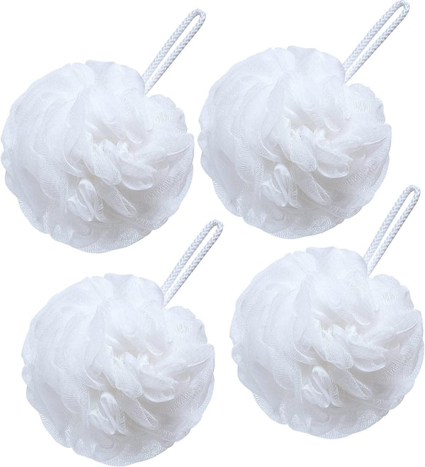 VANZAVANZU Bath Loofah, Large 80g Shower Sponge Body Scrubber Mesh Pouf for Men and Women, Set of 4