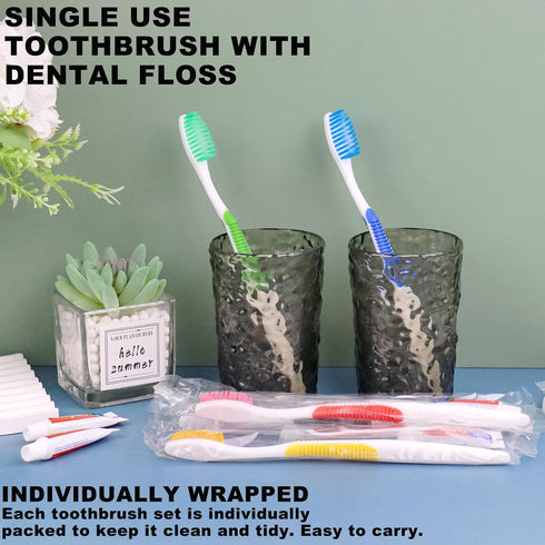 Disposable Toothbrushes with Toothpaste and Floss, 30pcs Individually Wrapped Travel Toothbrushes, Bulk for Homeless,