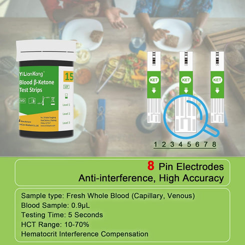 60 Blood Ketone Test Strips & 60 Lancets for Keto Diet and Ketosis Monitoring (Model SM311 for YiLianKang PM900B Meter)