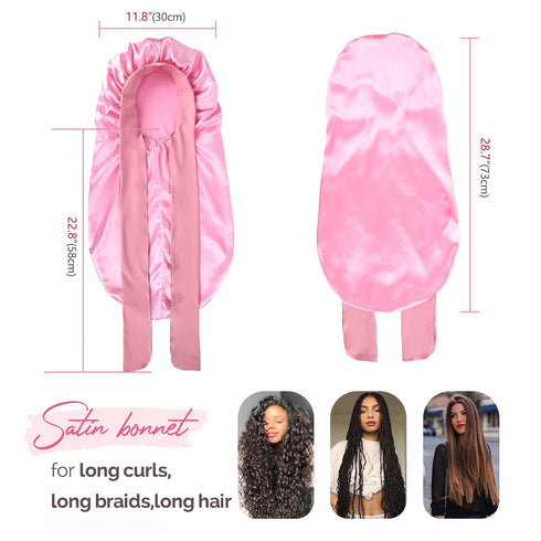 YANIBEST Silk Bonnet for Sleeping Women Braid Bonnet for Long Hair with Tie Band Satin Bonnet for Braids Hair Sleeping Cap Gifts for Women Pink