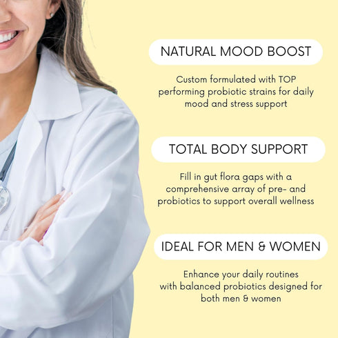 Probiotics 30 Billion CFU Supplement with Prebiotics for Mood & Digestion Support - 60 Days Supply
