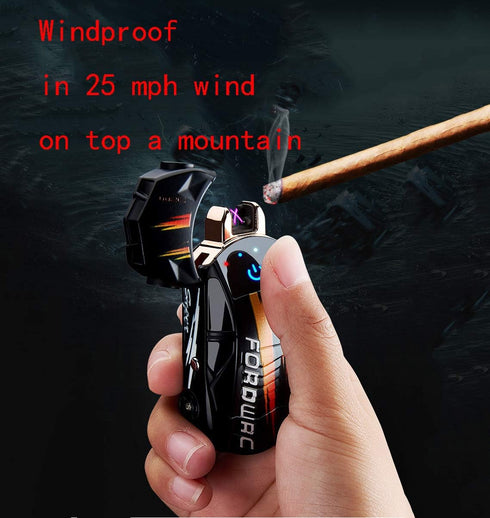 Starry Sky Dual Arc Plasma Lighter - Windproof, Touch-Start with LED Light, USB Rechargeable, Car Shape, Novelty