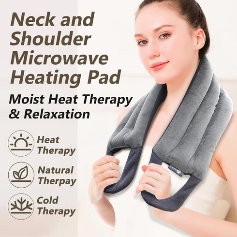 Microwave Heating Pad for Neck and Shoulders, 33 x 5" Moist Heat Pack, Reusable Herbal Nature Calming Portable Grey