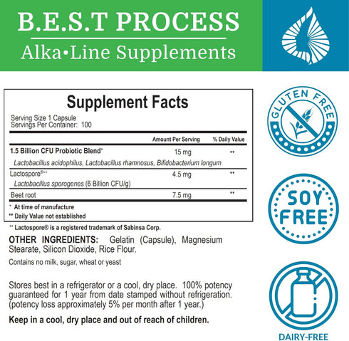 Alkadophilus Best Process Alkaline — No Refrigeration Probiotic & Prebiotic Digestive Supplement — 1.5 Billion CFU of Good Bacteria & Beetroot