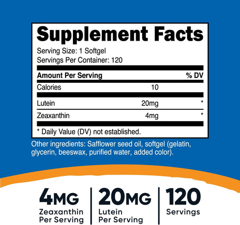 Nutricost Zeaxanthin with Lutein 20mg, 120 Softgels - Potent, Non-GMO, Gluten Free