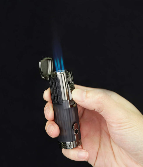 Cigar Lighter Triple Jet Flame Torch, Refillable Butane Lighter with Cigar Punch, 2 Pack, Charcoal