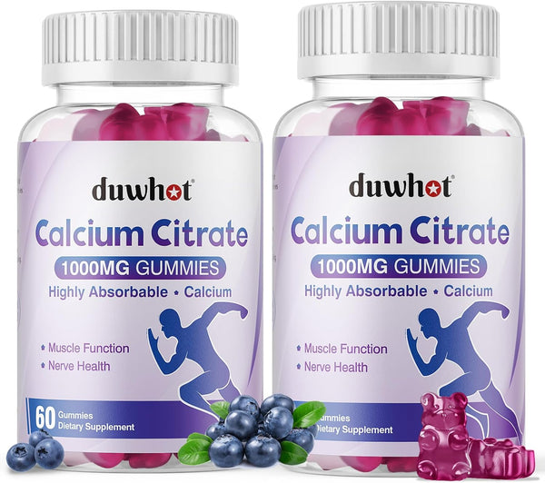 Calcium Citrate Gummies, Chewable 1000mg for Bone, Muscle & Immune Support, Blueberry Flavor, 120 Chews