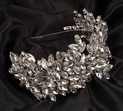 Sither Bridal Crystal Headband, Large Silver Hair Band Headpiece for Wedding Party, Hair Accessories for Bride