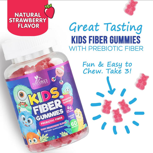 Fiber Gummies for Kids Supplement, 60 Gummies - Daily Prebiotic Fiber for Digestive Health & Immune Support