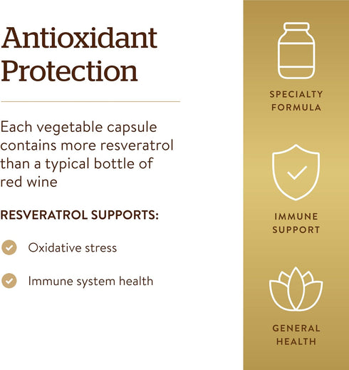 Solgar Resveratrol 500 mg, 30 Vegetable Capsules, Antioxidant Protection