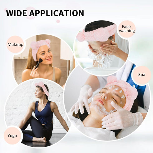 WHAVEL 2PCS Spa Headband, Cute Bear Ears Makeup Headband for Washing Face, Soft Facial Hair Band