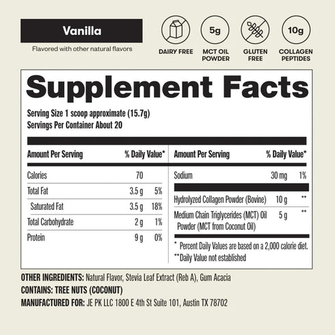 Perfect Keto Collagen Peptides Protein Powder with MCT Oil, Grass Fed, Hydrolyzed Collagen, Type I & III Supplement
