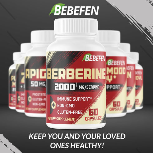 BEBEFEN Berberine HCL Supplement 2000mg - Supports Immune System, Cardiovascular Health - Non-GMO, Gluten Free